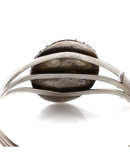 Vintage Navajo Sterling Silver Hand Carved Ram Cuff Bracelet